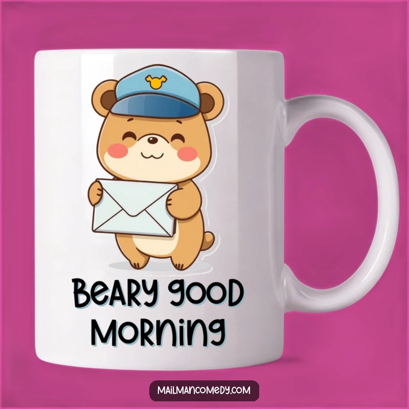 Funny Postal Bear Mug: Smiling Delivery, Envelopes Stacked, Gift!