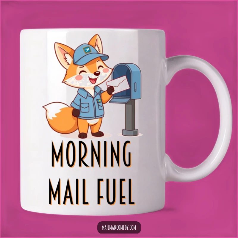 Funny Mail Fox Mug: Cheerful Cartoon Fox Delivering Smiles Daily