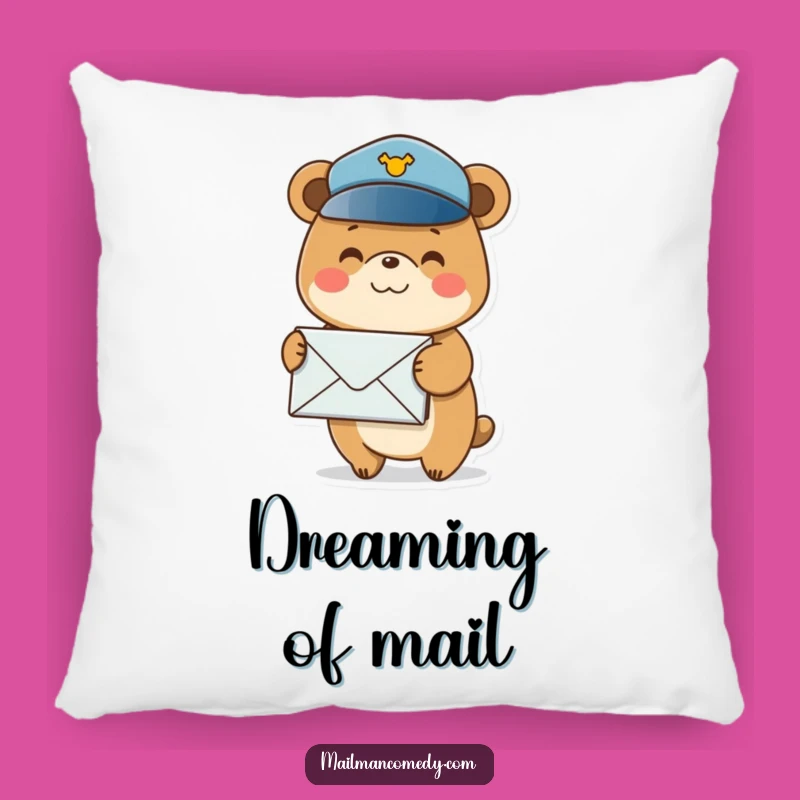 Funny Bear Pillow: Postal Delivery, Stacked Envelopes, Comfy Humor!
