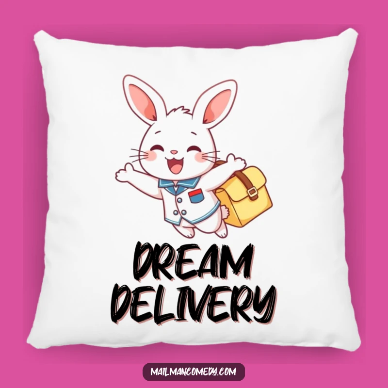 Funny Bunny Pillow: Cheerful Flyer, Gleeful Mail Delivery, Comfy Humor!