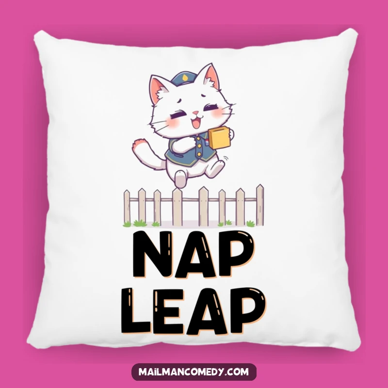 Funny Cat Pillow: Leaping Courier, Package Delivery, Comfy Humor!