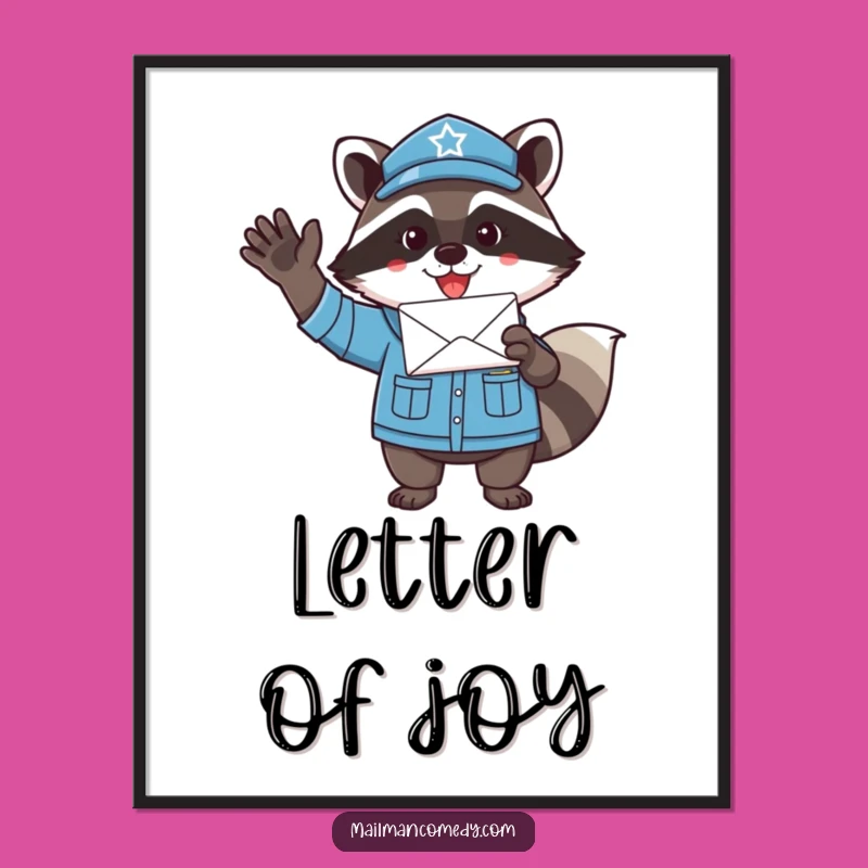 Funny Raccoon Mail Carrier Digital Print - Enthusiastic Letter Art Gift