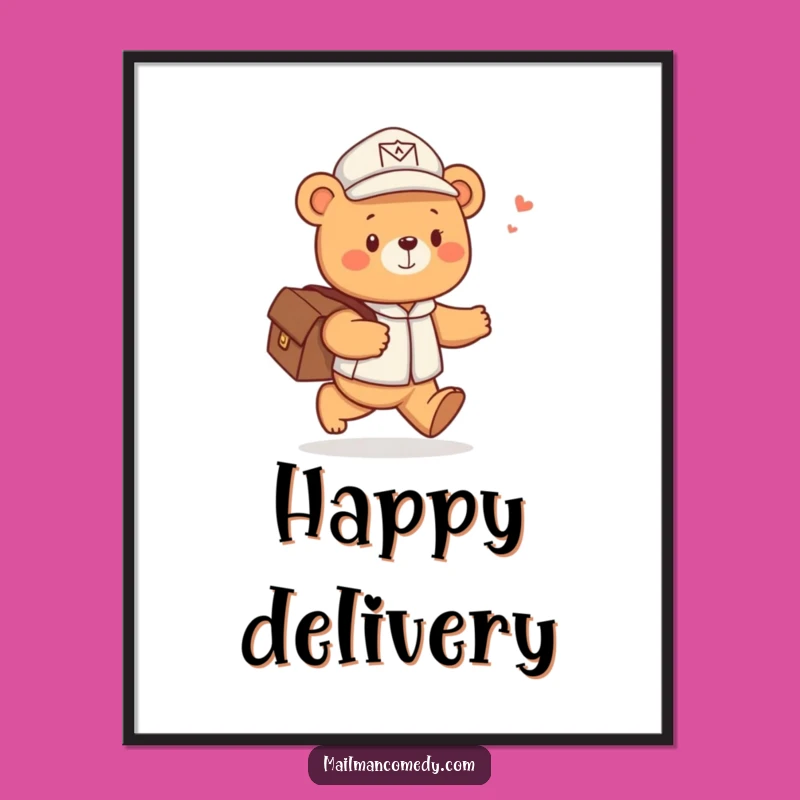 Funny Bear Mail Carrier Digital Art - Cheerful Bear Print, Instant Funny Gift Decor!