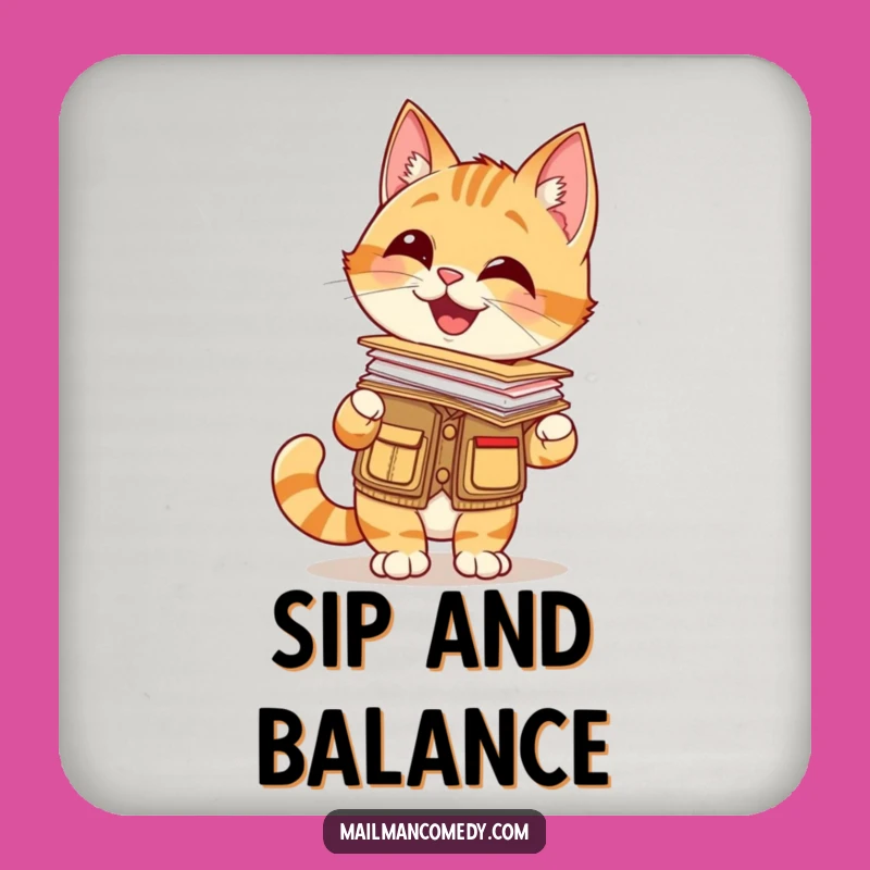 Funny Cat Mail Carrier Coaster: Protect Surfaces with Feline Balance