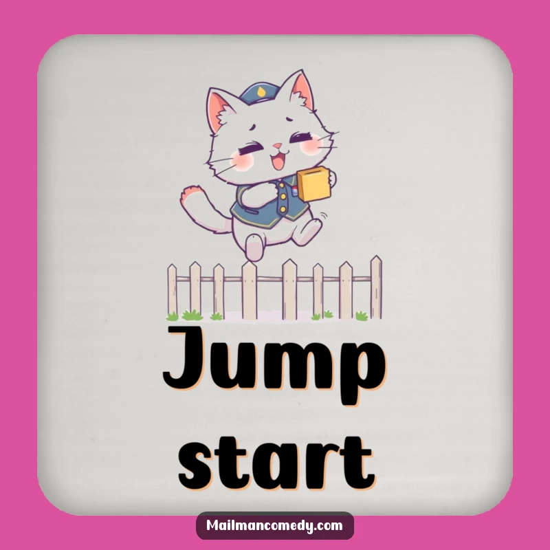 Funny Cat Coaster: Leaping Courier, Hilarious Protection!