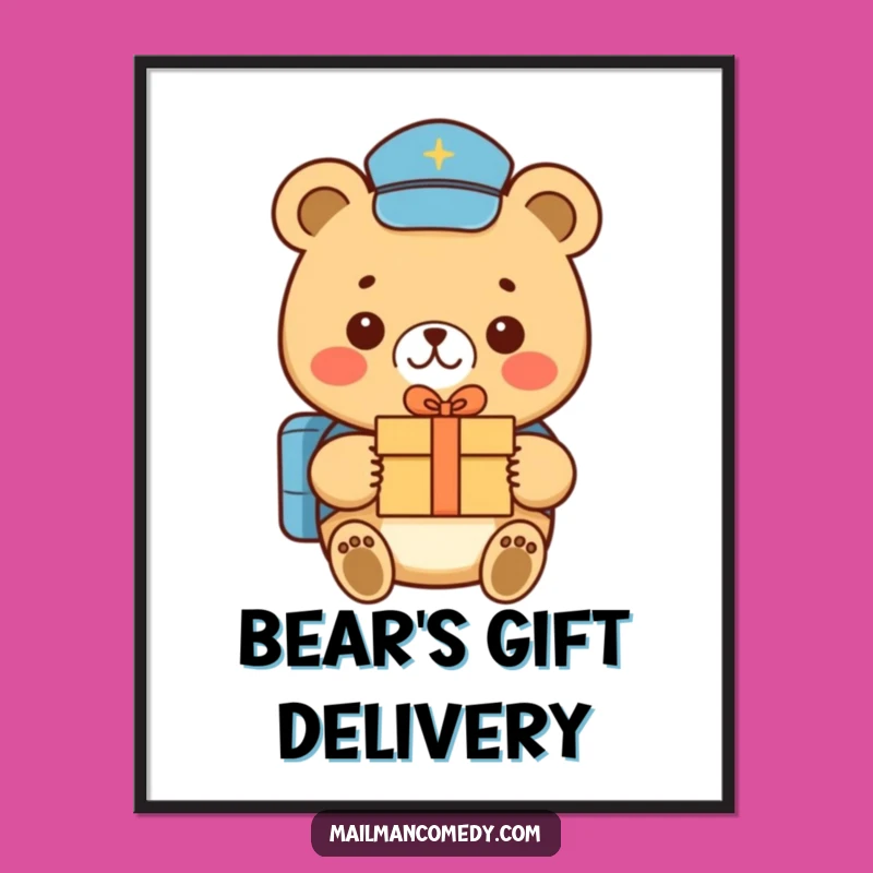 Funny Bear Mail Carrier Poster - Heartwarming Gift Art Gift