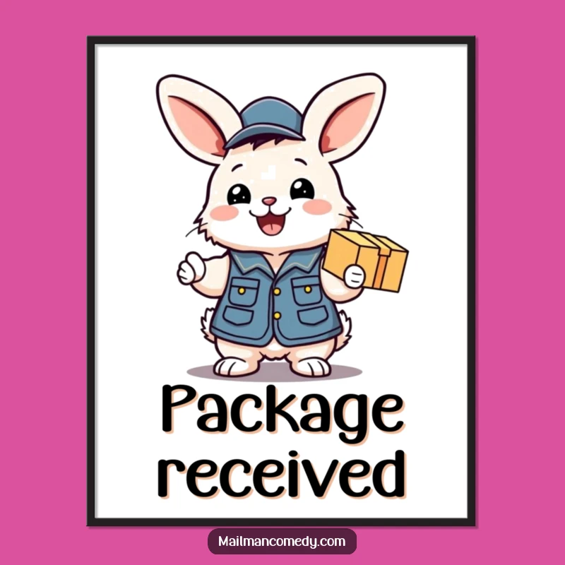 Funny Bunny Mail Carrier Poster - Excited Bunny Art Print, Ideal Funny Gift Decor!