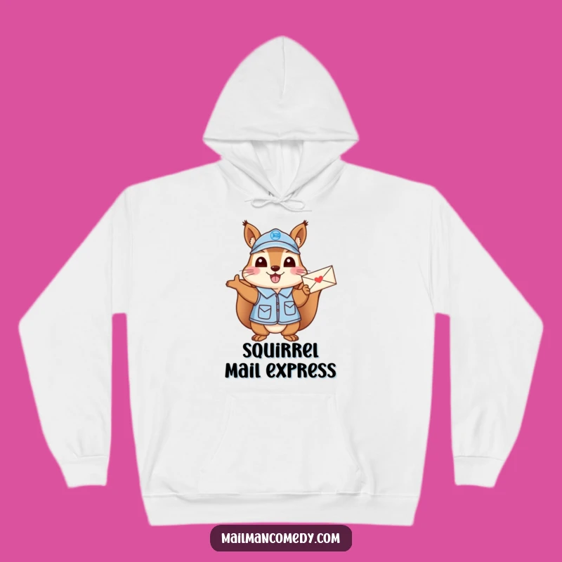 Funny Squirrel Mail Carrier Hoodie: Cheerful Mail Waving, Cozy Funny Gift!