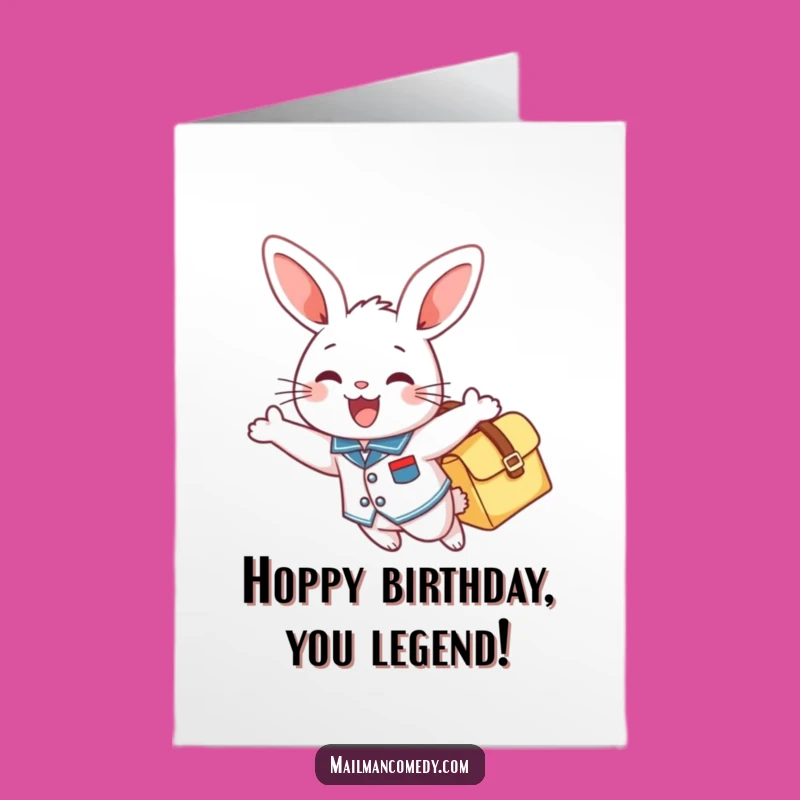 Free Printable Birthday Card: Cheerful Mail Bunny Flying, Funny Downloadable Gift