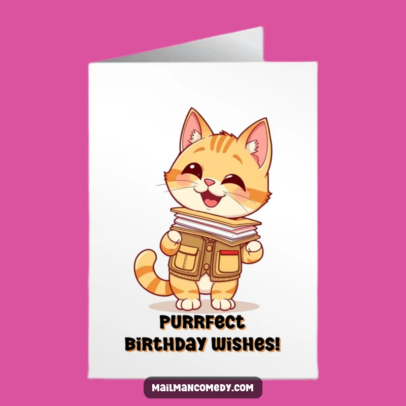 Free Printable Giggling Cat Birthday Card: Balancing Letters Fun Downloadable Gift