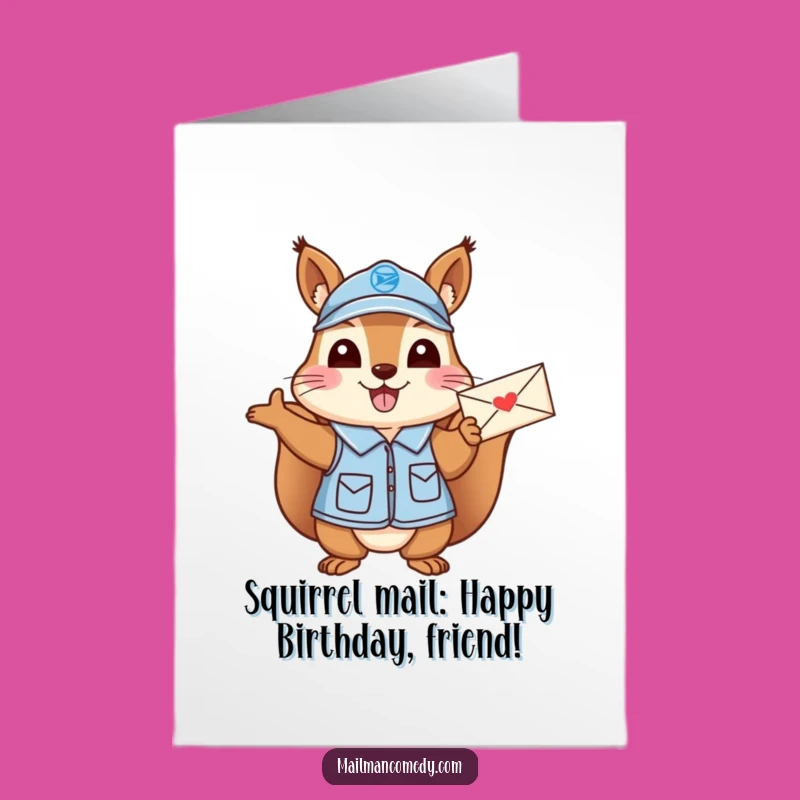 Free Printable Birthday Card: Squirrel Mail Carrier Waving Letter, Funny Downloadable Gift