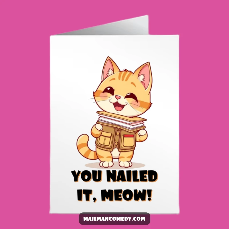 Free Printable Cat Mail Carrier Congratulations Card: Balancing Letters Fun Downloadable Gift