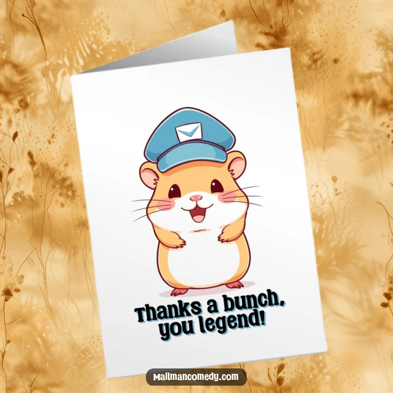 Funny Free Printable Thank You Card: A charming hamster mail carrier with a letter, ready to send gratitude.