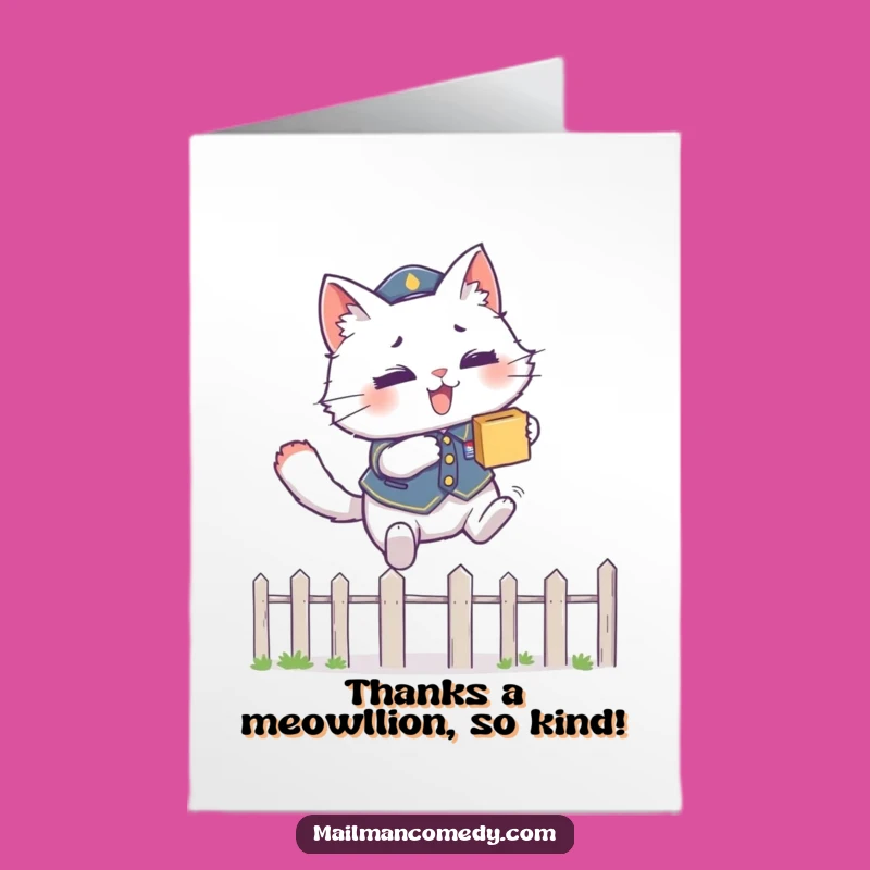 Free Printable Thank You Card: Jumping Cat Courier, Funny Gift