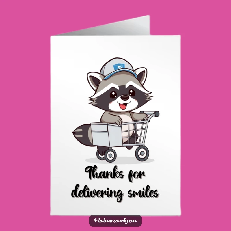 Free Printable Thank You Card: Raccoon Mail Carrier Hops, Funny Downloadable Gift