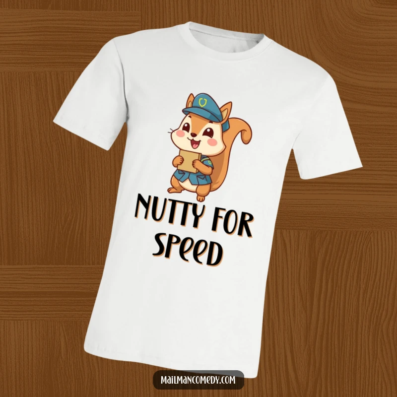 Funny squirrel in a uniform, joyfully carrying a miniature package, ideal for a funny t-shirt gift.