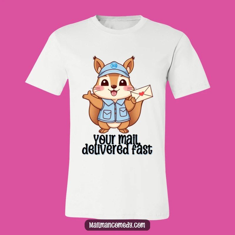 Funny Squirrel Mail Carrier T-Shirt: Cheerful Letter Wave, Great Funny Gift!